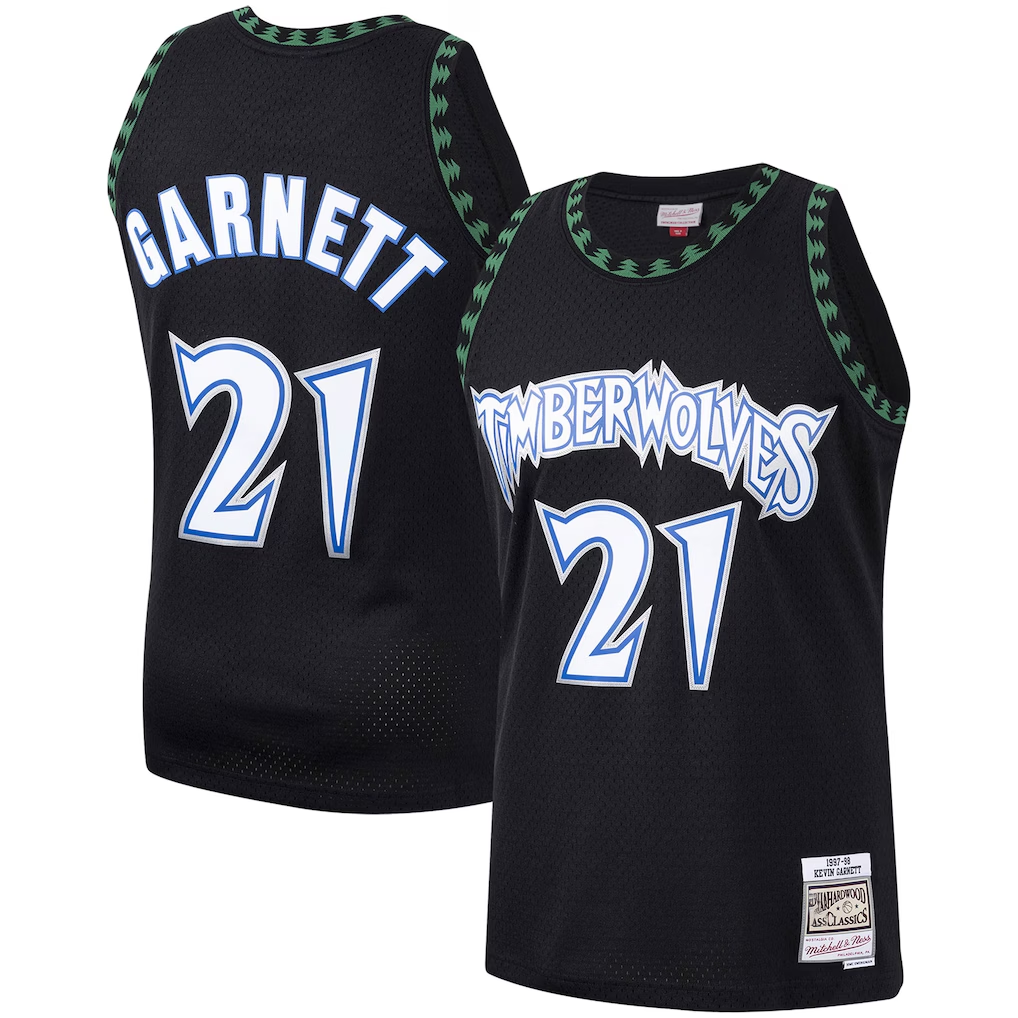 Kooe M.Timberwolves #21 Kevin Garnett Mitchell & Ness Black Hardwood Classics Swingman Stitched Jerseys
