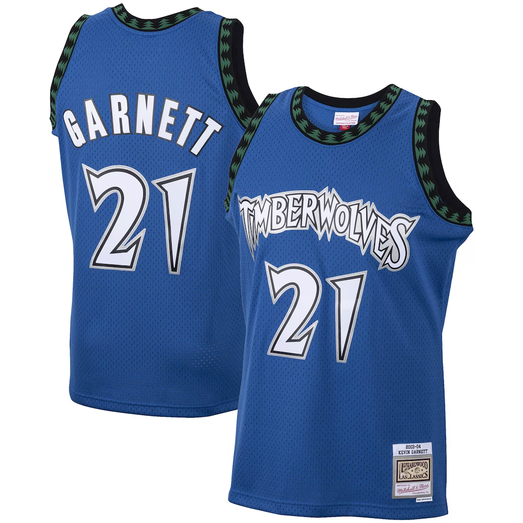 Kooe M.Timberwolves #21 Kevin Garnett Mitchell & Ness Blue 2003-2004 Hardwood Classics Swingman Stitched Jerseys