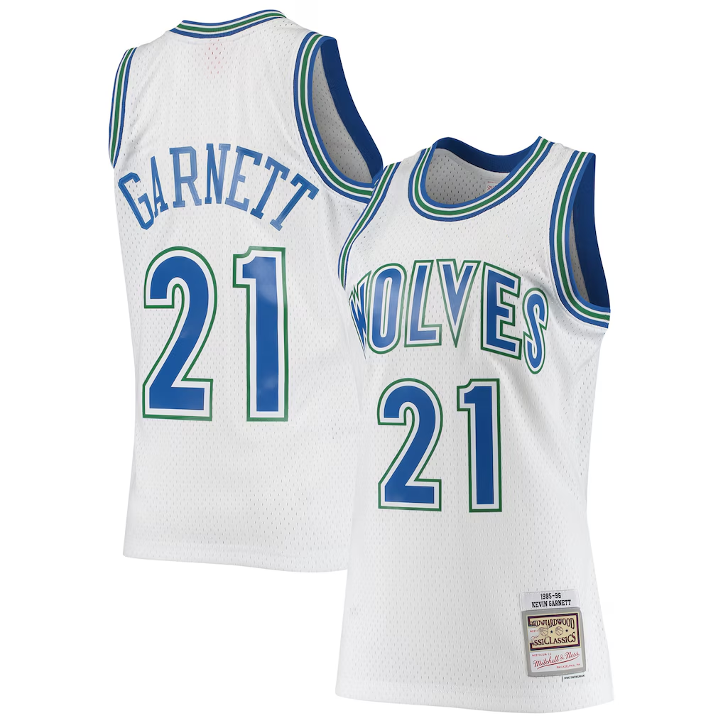 Kooe M.Timberwolves #21 Kevin Garnett Mitchell & Ness White 1995-1996 Hardwood Classics Swingman Stitched Jerseys