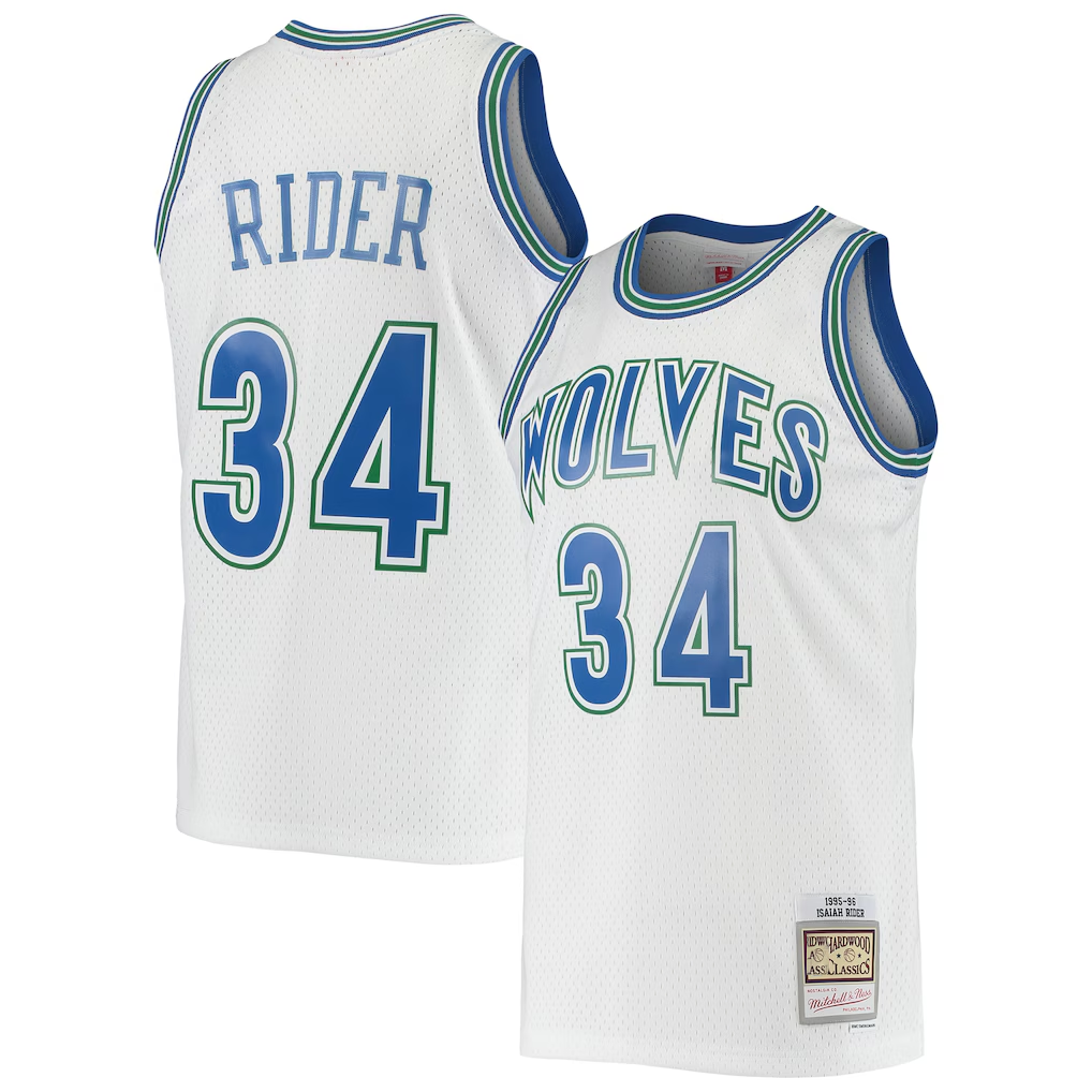 Kooe M.Timberwolves #34 Isaiah Rider Mitchell & Ness White 1995-1996 Hardwood Classics Swingman Stitched Jerseys