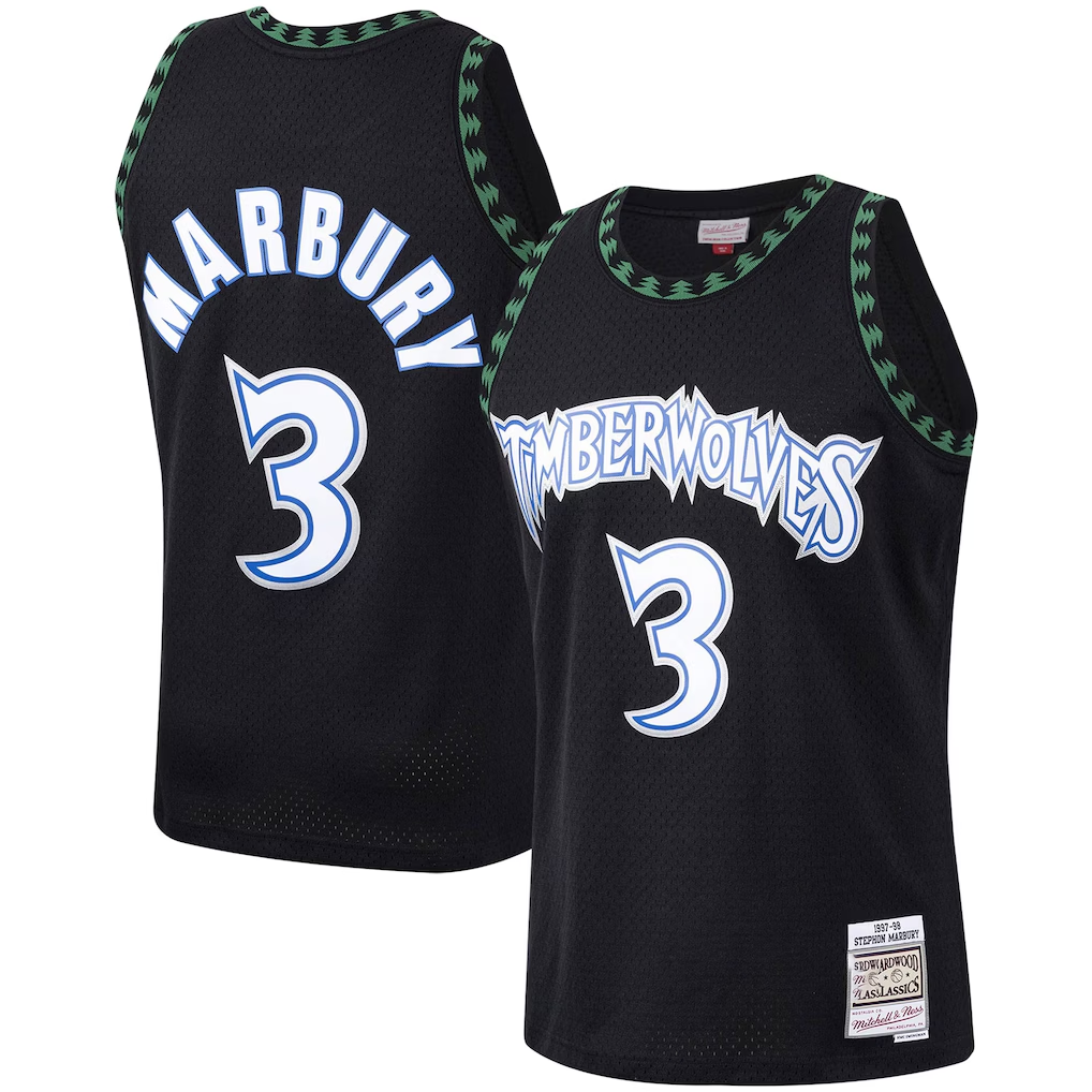 Kooe M.Timberwolves #3 Stephon Marbury Mitchell & Ness Black 1997-1998 Hardwood Classics Swingman Stitched Jerseys