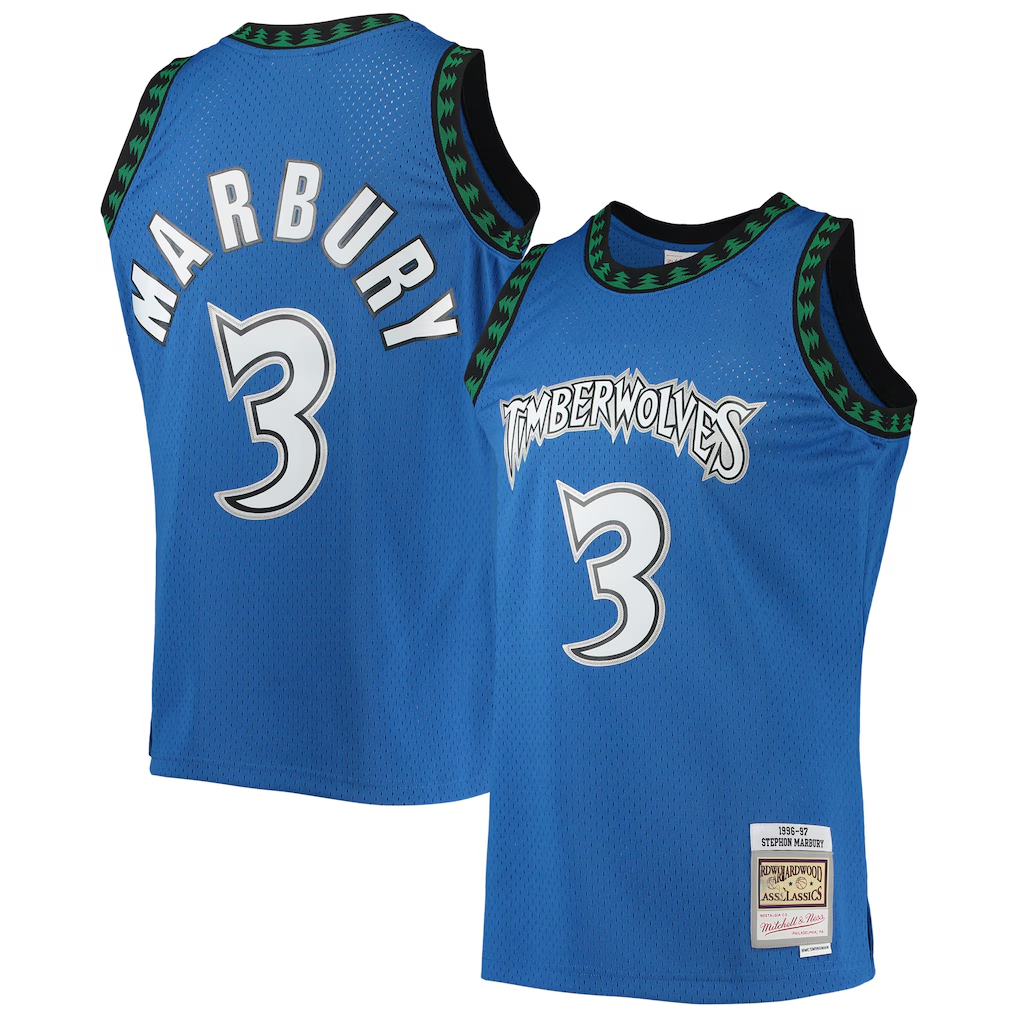 Kooe M.Timberwolves #3 Stephon Marbury Mitchell & Ness Blue 1996-1997 Hardwood Classics Swingman Stitched Jerseys
