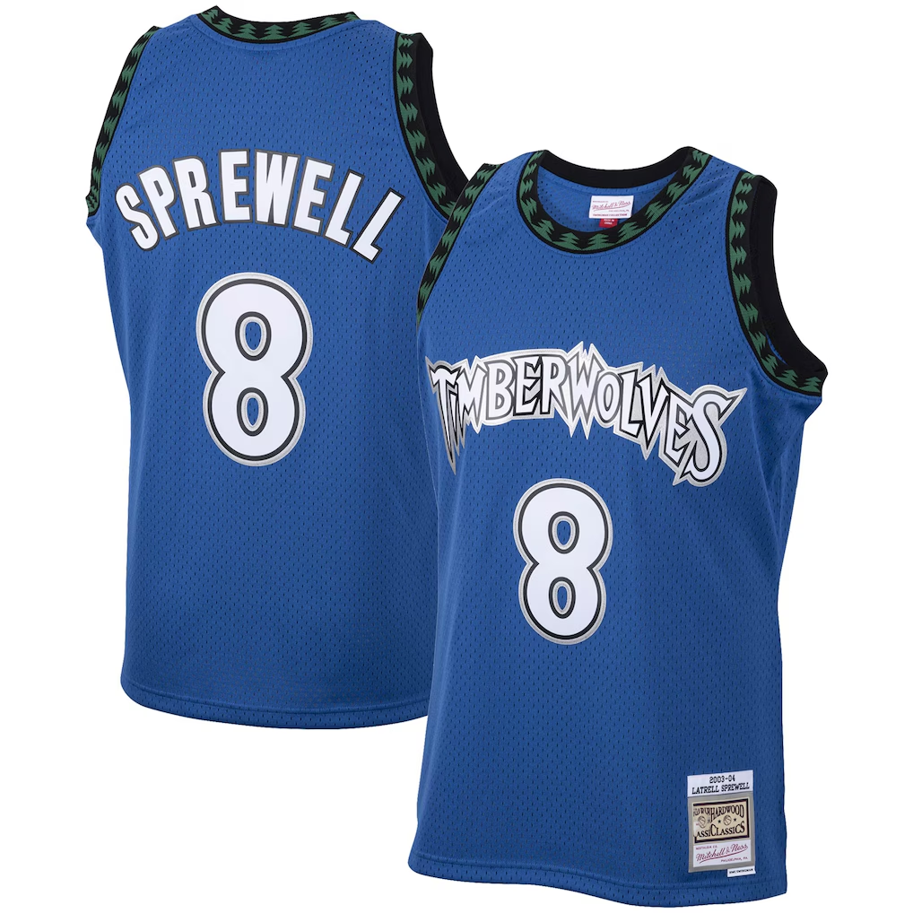 Kooe M.Timberwolves #8 Latrell Sprewell Mitchell & Ness Blue 2003-2004 Hardwood Classics Swingman Stitched Jerseys