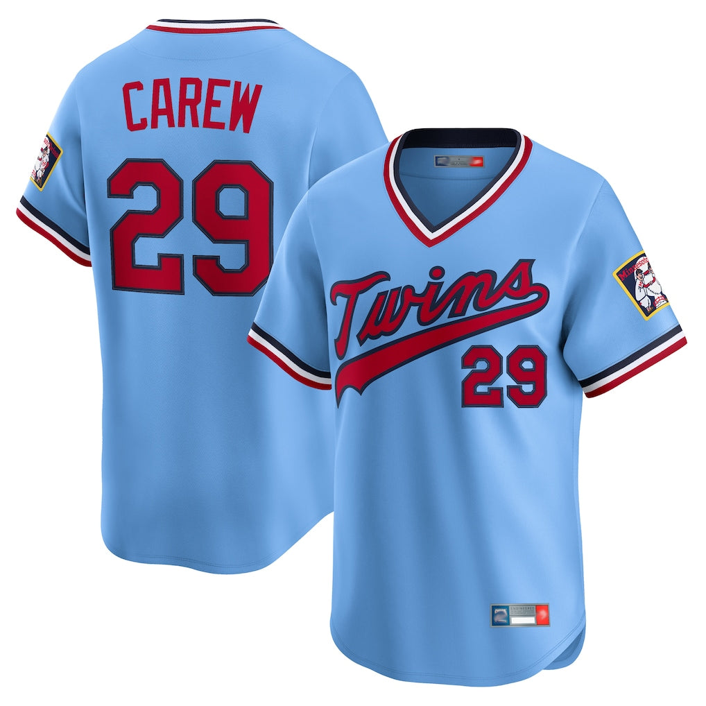 Kooe M.Twins #29 Rod Carew Player Light Blue Throwback Cooperstown Collection Limited T-shirt Stitched Jerseys