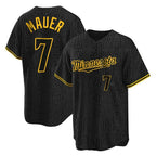 Kooe M.Twins #7 Joe Mauer Player Black Snake Skin City Home Game Stitched Jerseys