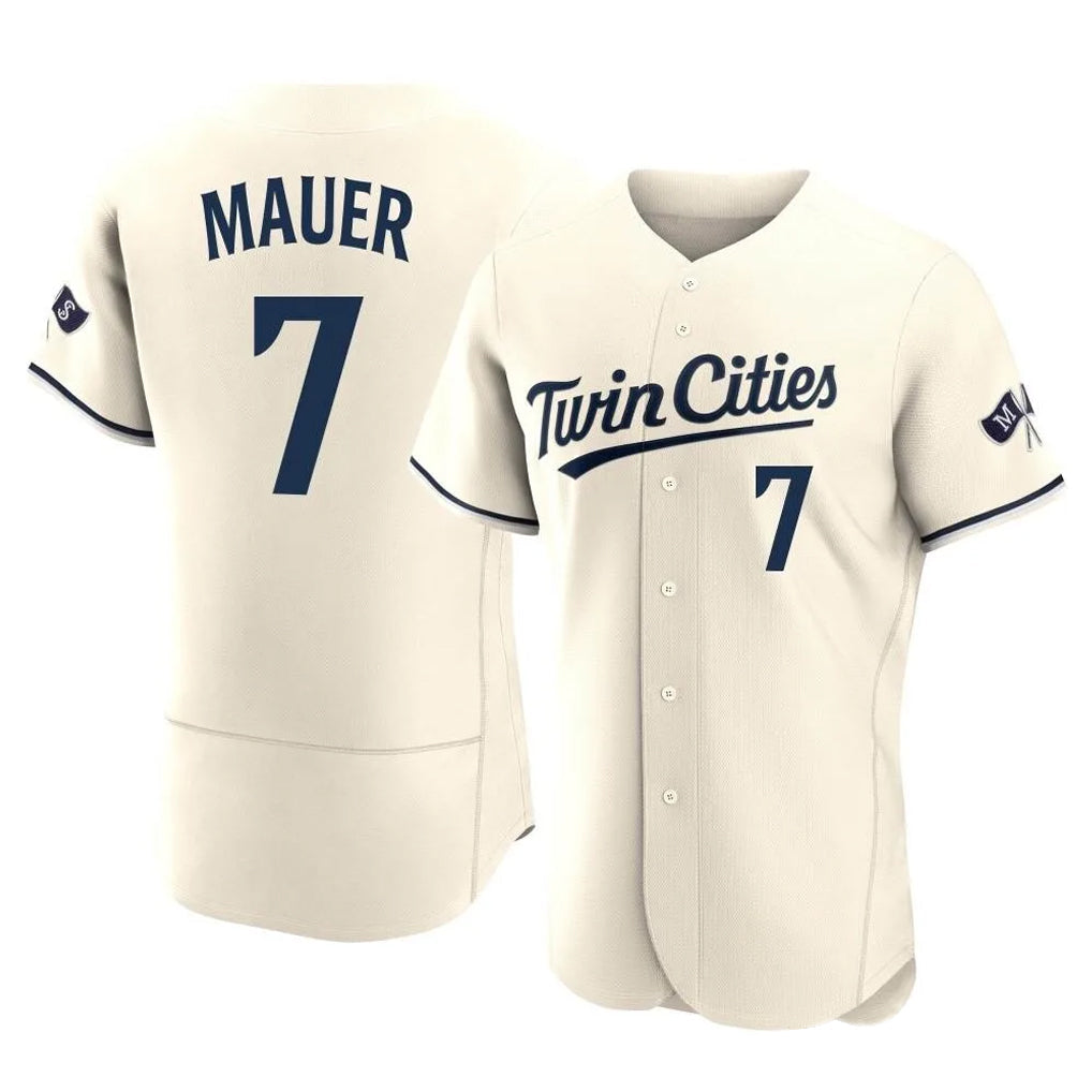Kooe M.Twins #7 Joe Mauer Player Cream Home Limited Elite Stitched Jerseys