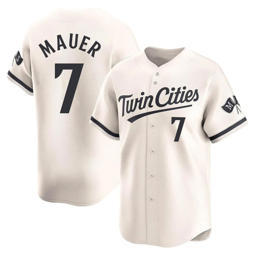 Kooe M.Twins #7 Joe Mauer Player Cream Home Limited Stitched Jerseys