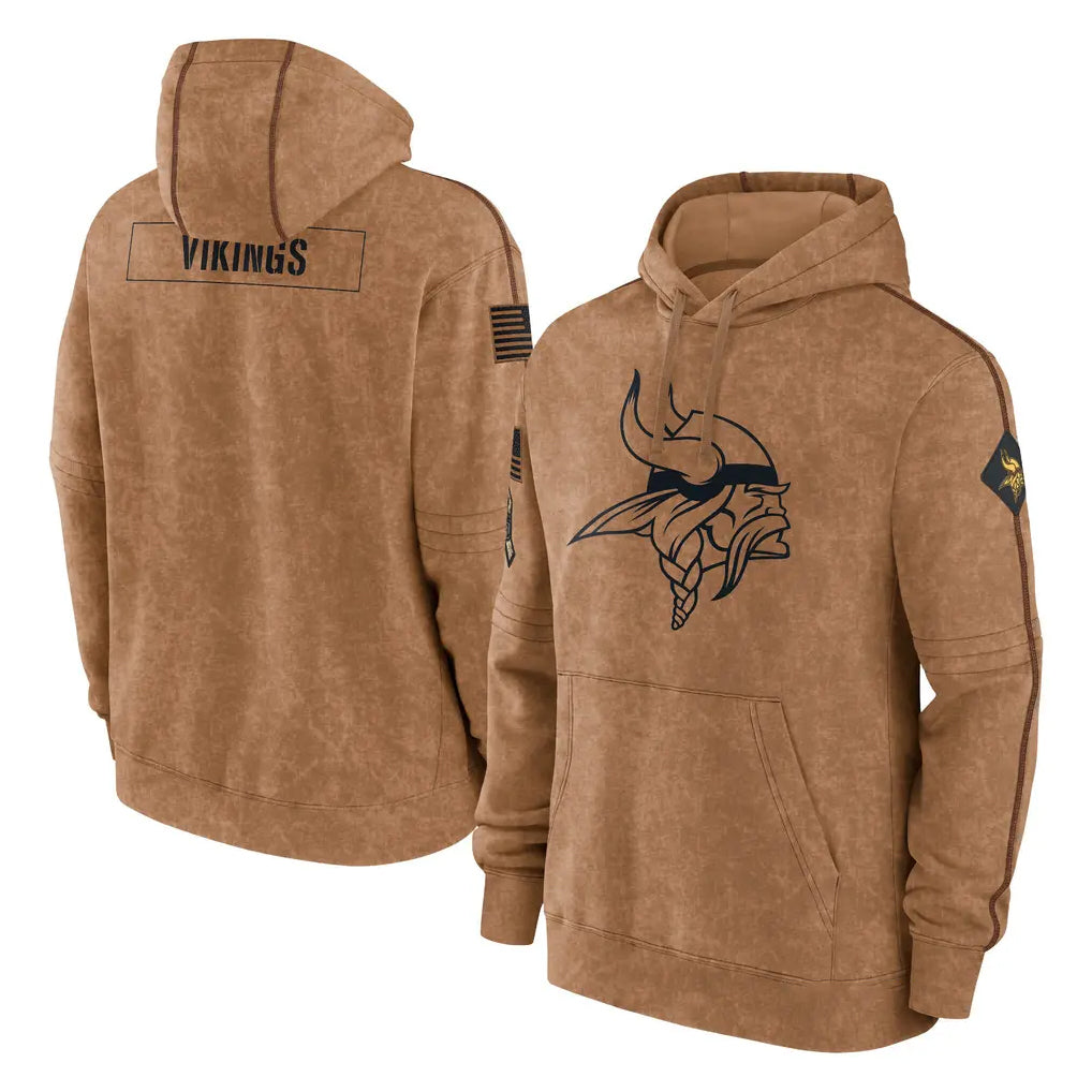 Kooe MN.Vikings Brown Salute to Service Pullover Hoodies Limited Game Blank Player Stitched Jerseys