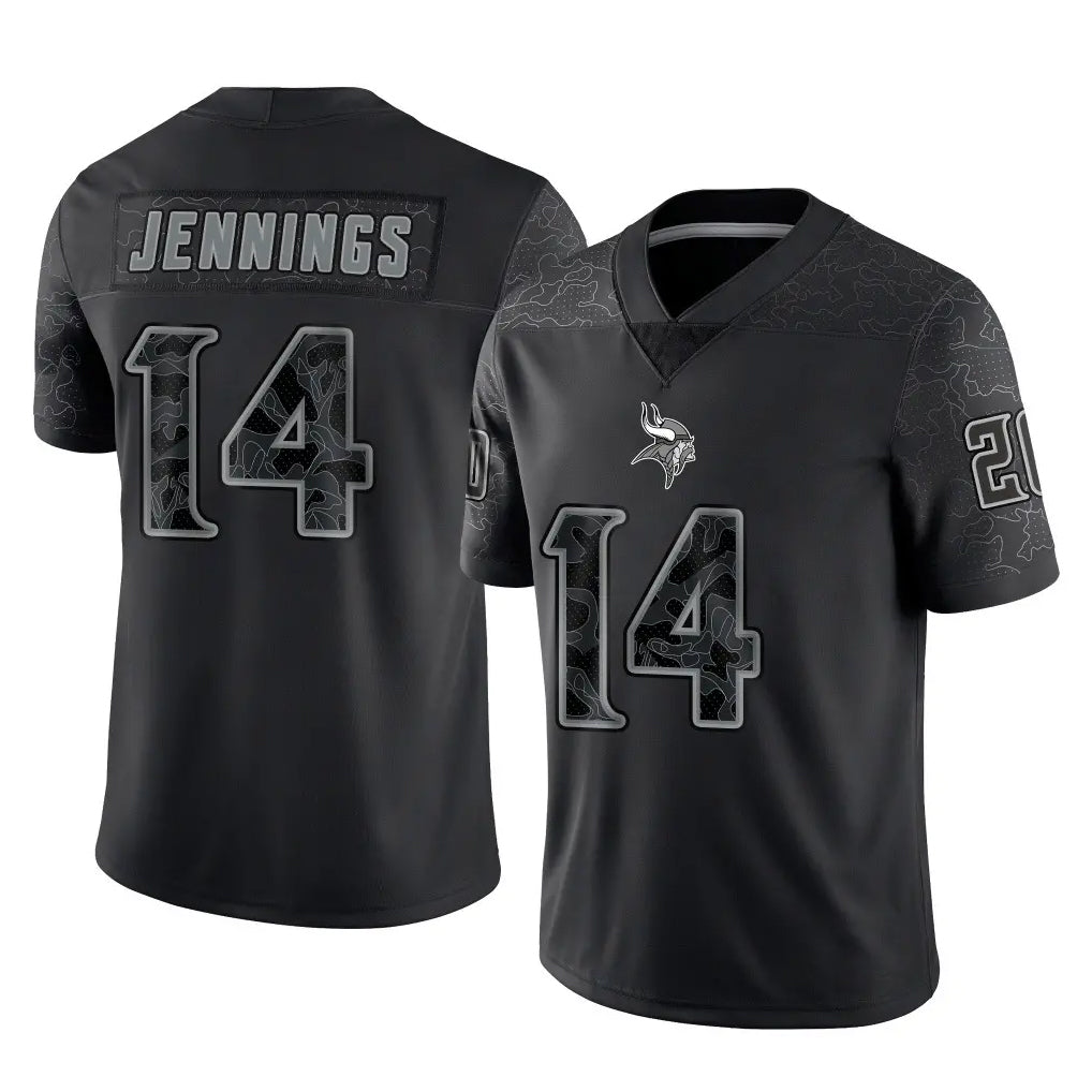 Kooe MN.Vikings #14 Jauan Jennings Player Black Reflective LImited Home Game Stitched Jerseys