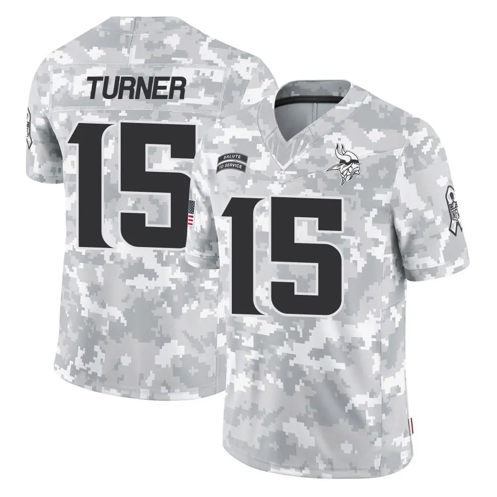 Kooe MN.Vikings #15 Dallas Turner Player Arctic Camo Salute To Service Limited Game Stitched Jerseys
