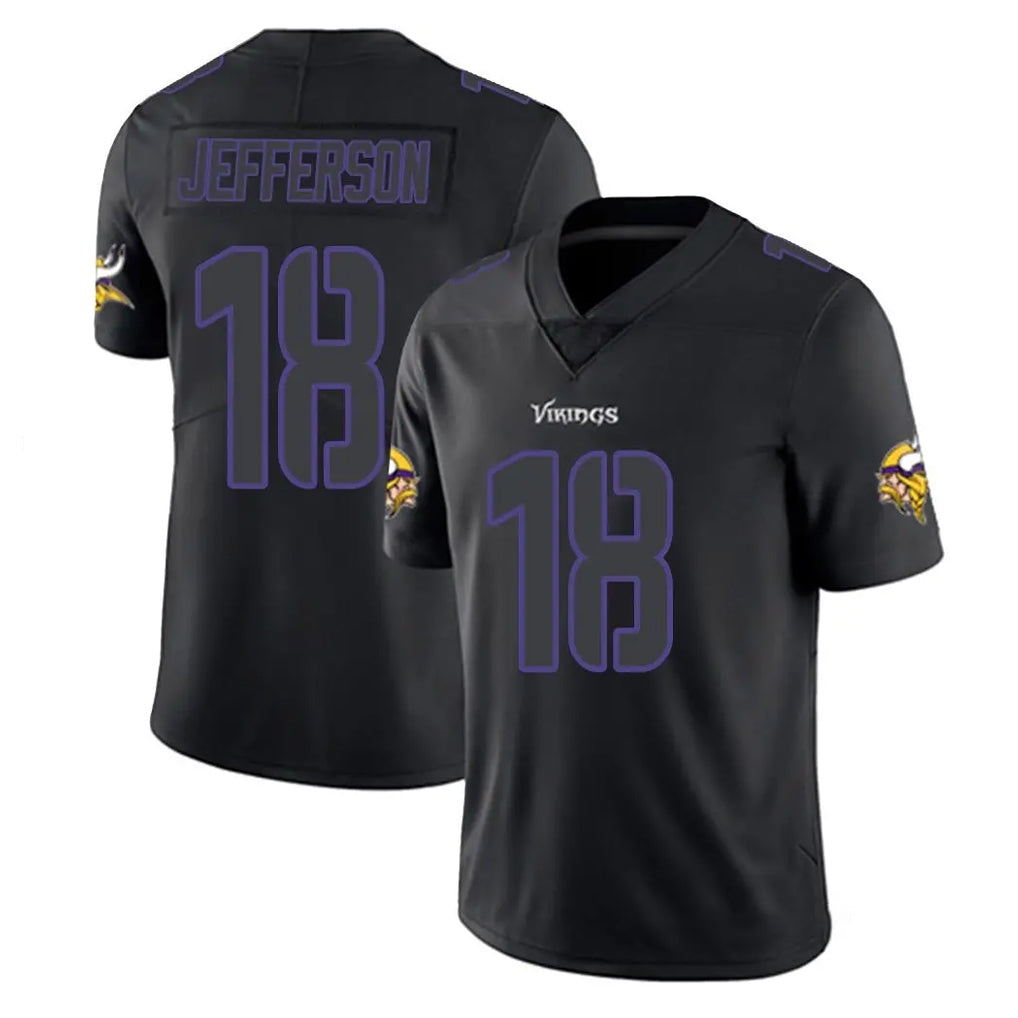 Kooe MN.Vikings #18 Justin Jefferson Player Black Impact LImited Home Game Stitched Jerseys