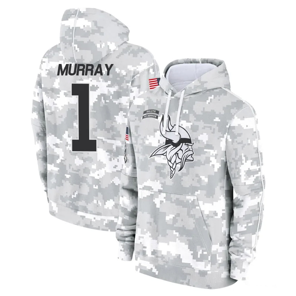 Kooe MN.Vikings #1 Kyler Murray Player Arctic Camo Salute to Service Pullover Hoodies Limited Game Stitched Jerseys