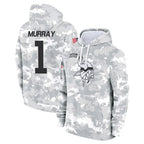 Kooe MN.Vikings #1 Kyler Murray Player Arctic Camo Salute to Service Pullover Hoodies Limited Game Stitched Jerseys