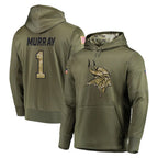 Kooe MN.Vikings #1 Kyler Murray Player Olive Salute to Service Pullover Hoodies Home Game Stitched Jerseys