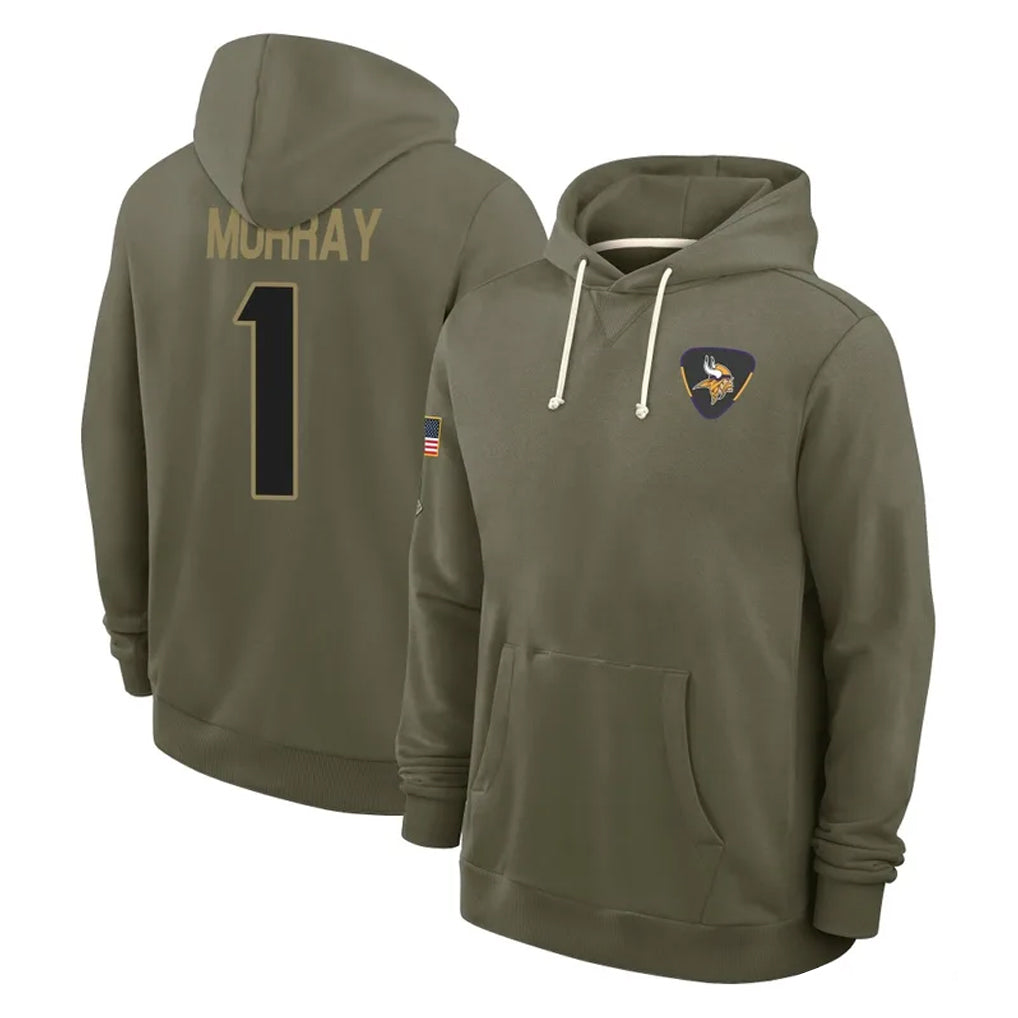 Kooe MN.Vikings #1 Kyler Murray Player Olive Salute to Service Pullover Hoodies Limited Stitched Jerseys