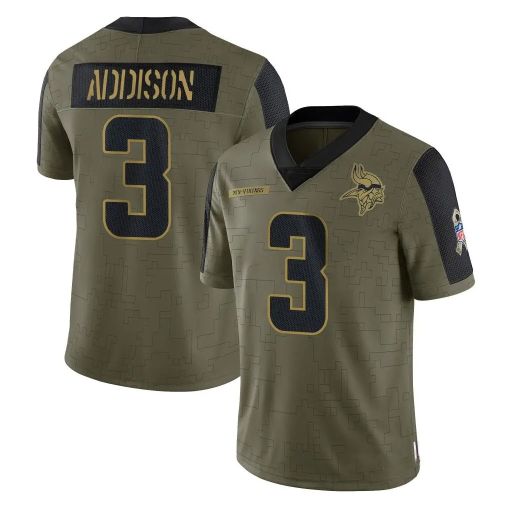 Kooe MN.Vikings #3 Jordan Addison Player Olive Salute To Service Limited Game Stitched Jerseys