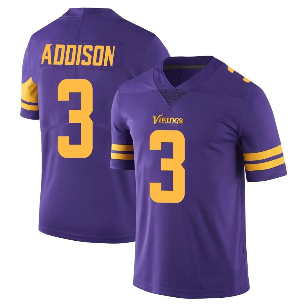 Kooe MN.Vikings #3 Jordan Addison Player Purple Limited Color Rush Home Game Stitched Jerseys
