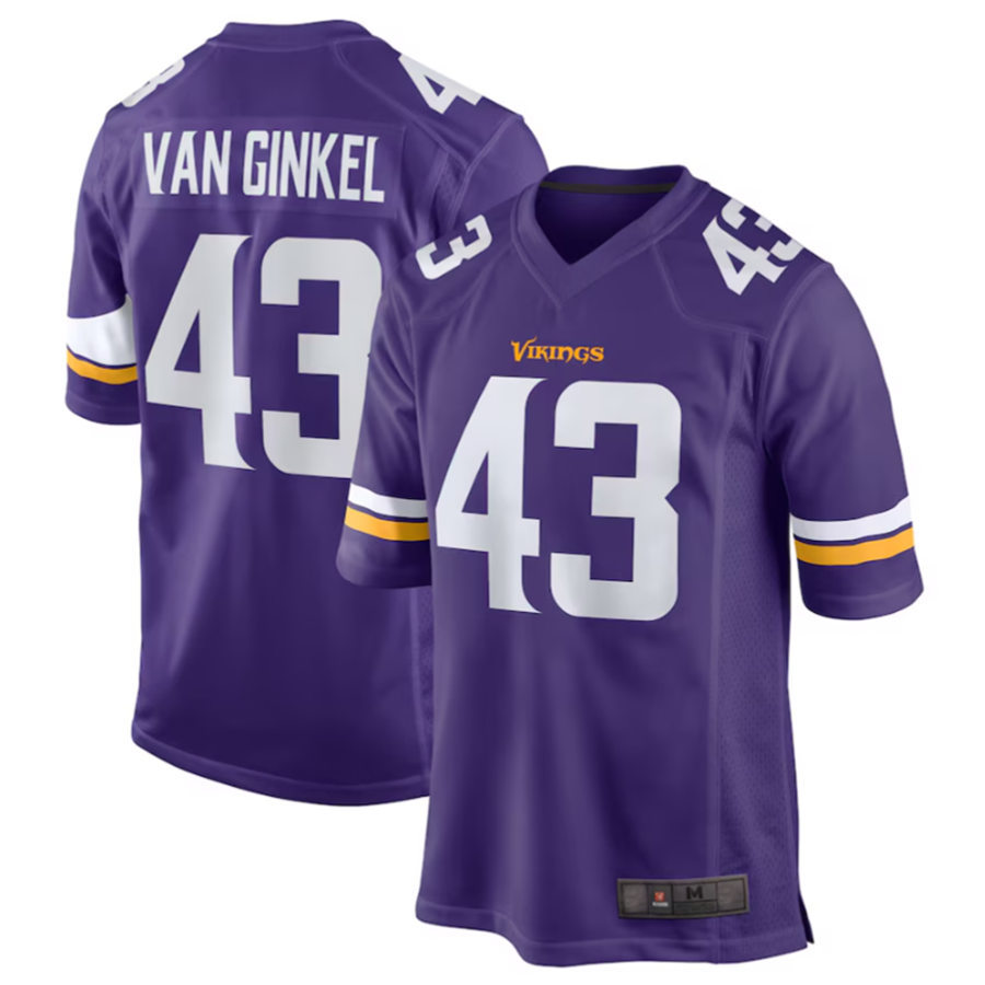 Kooe MN.Vikings #43 Andrew Van Ginkel Purple Team Game Jersey Stitched American Stitched Jersey