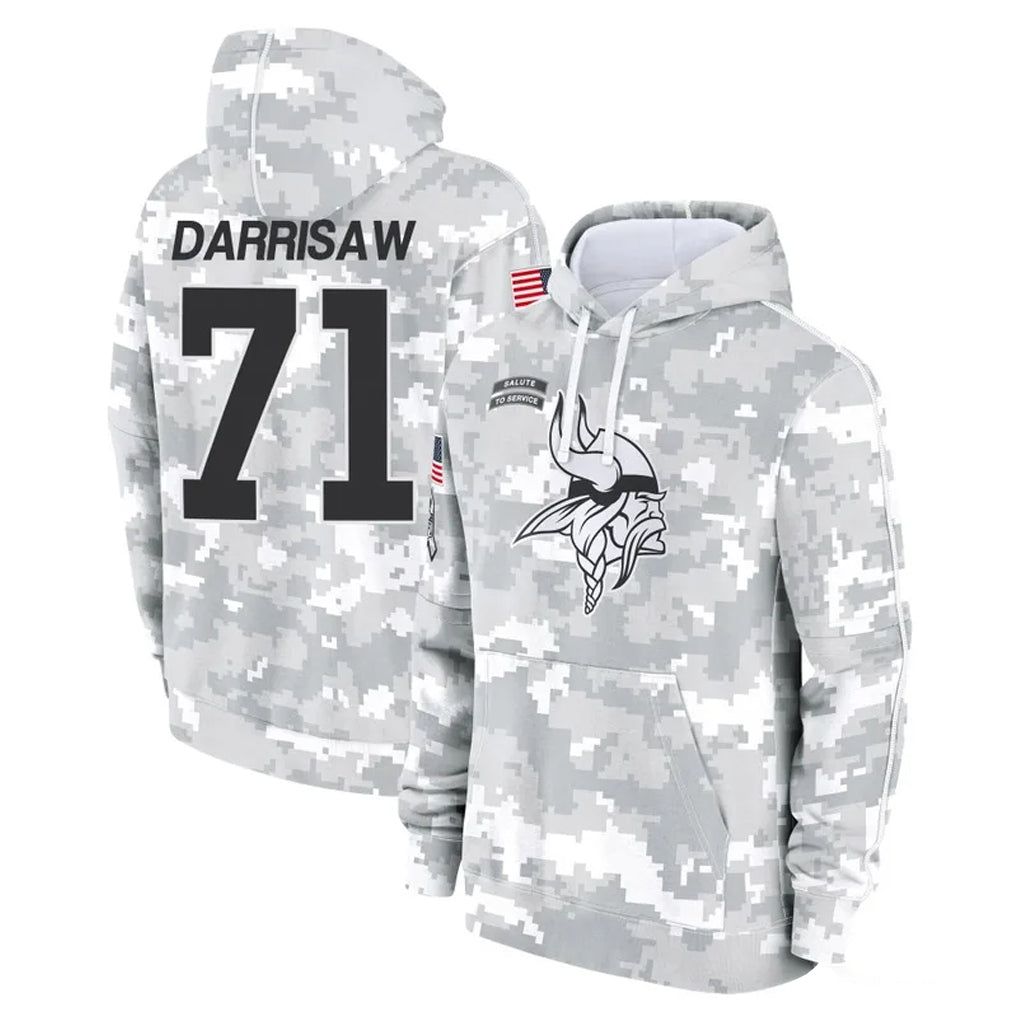 Kooe MN.Vikings #71 Christian Darrisaw Player Arctic Camo Salute to Service Pullover Hoodies Limited Game Stitched Jerseys