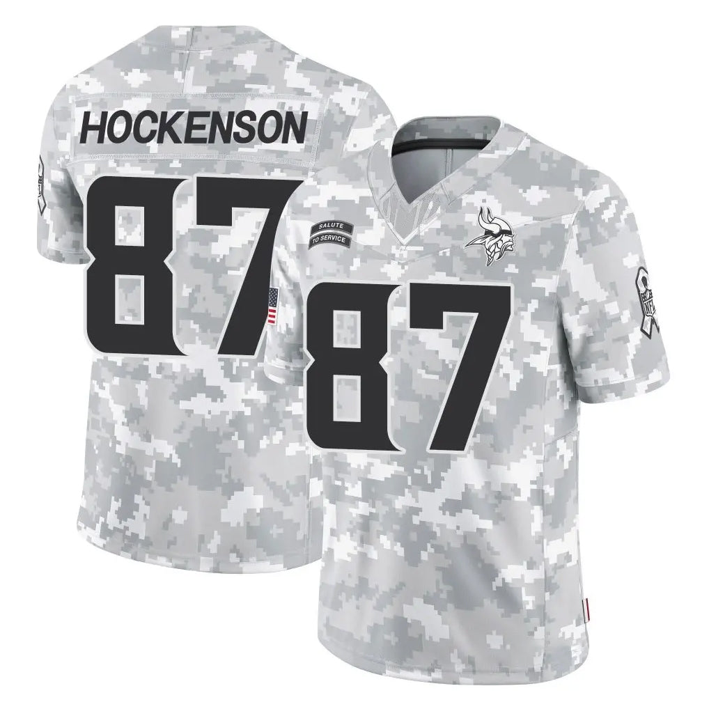 Kooe MN.Vikings #87 T.J. Hockenson Player Arctic Camo Salute To Service Limited Game Stitched Jerseys