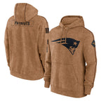 Kooe NE.Patriots Brown Salute to Service Pullover Hoodies Limited Game Blank Player Stitched Jerseys