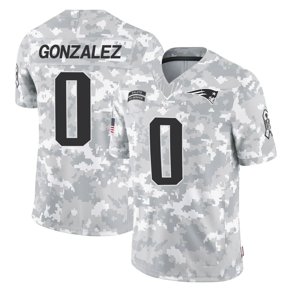 Kooe NE.Patriots #0 Christian Gonzalez Player Arctic Camo Salute To Service Limited Game Stitched Jerseys