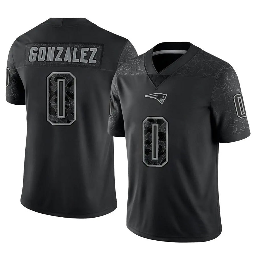 Kooe NE.Patriots #0 Christian Gonzalez Player Black Reflective Limited Stitched Jerseys