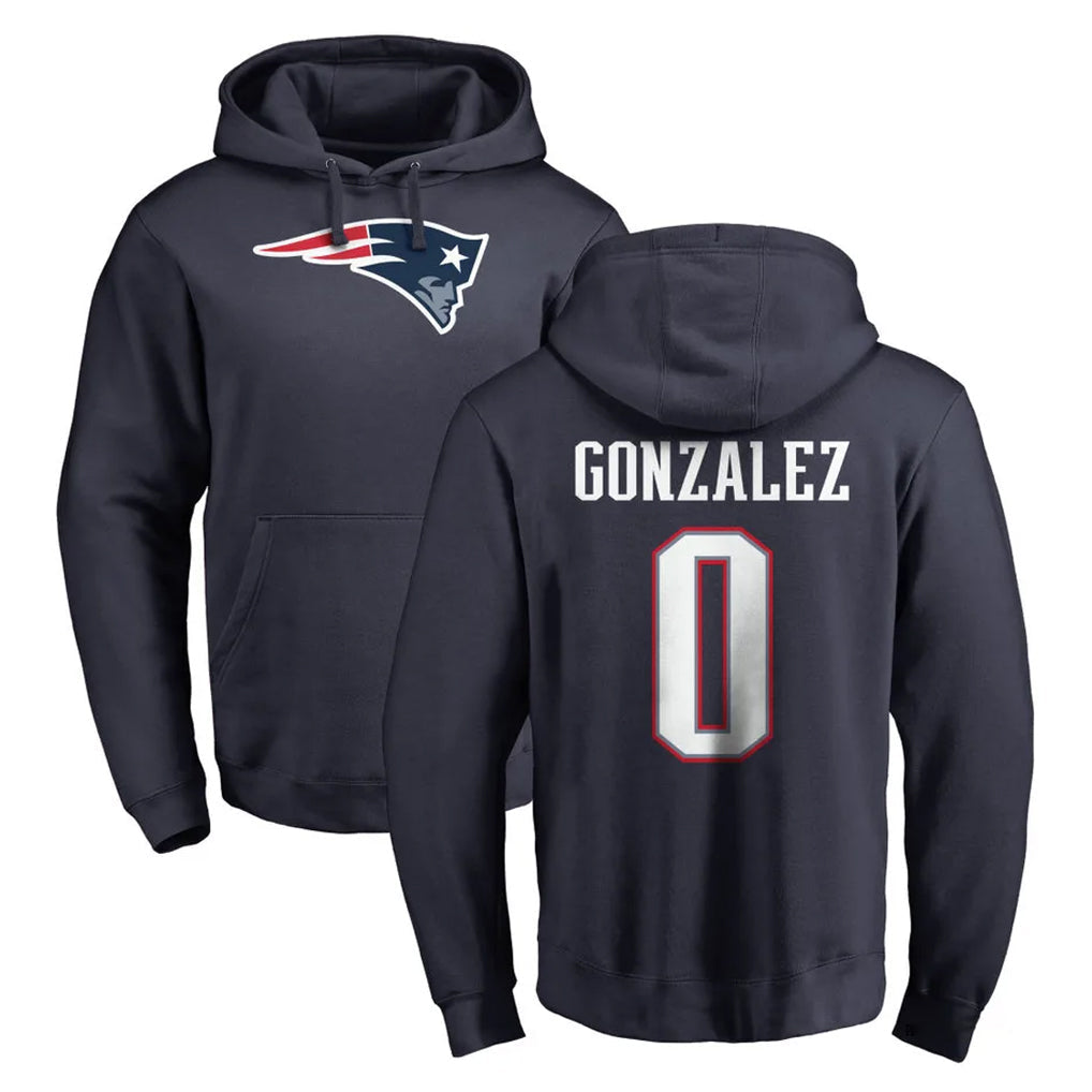 Kooe NE.Patriots #0 Christian Gonzalez Player Navy LOGO Pullover Hoodies Home Game Stitched Jerseys