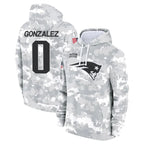 Kooe NE.Patriots #0 Christian Gonzalez Player Salute to Service Hoodies Stitched Jerseys