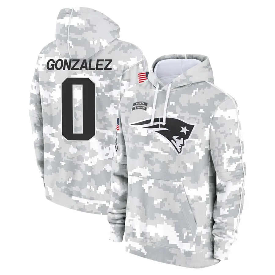 Kooe NE.Patriots #0 Christian Gonzalez Player Salute to Service Hoodies Stitched Jerseys