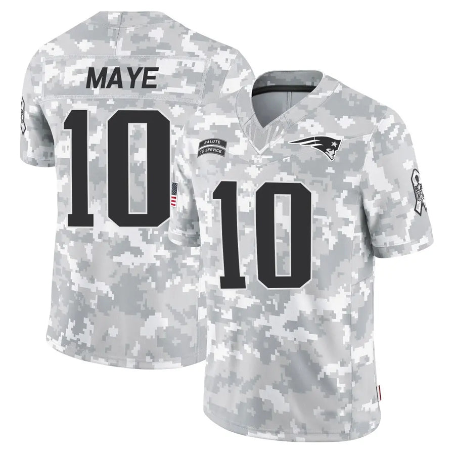 Kooe NE.Patriots #10 Drake Maye Player Arctic Camo Salute to Service Limited Stitched Jerseys