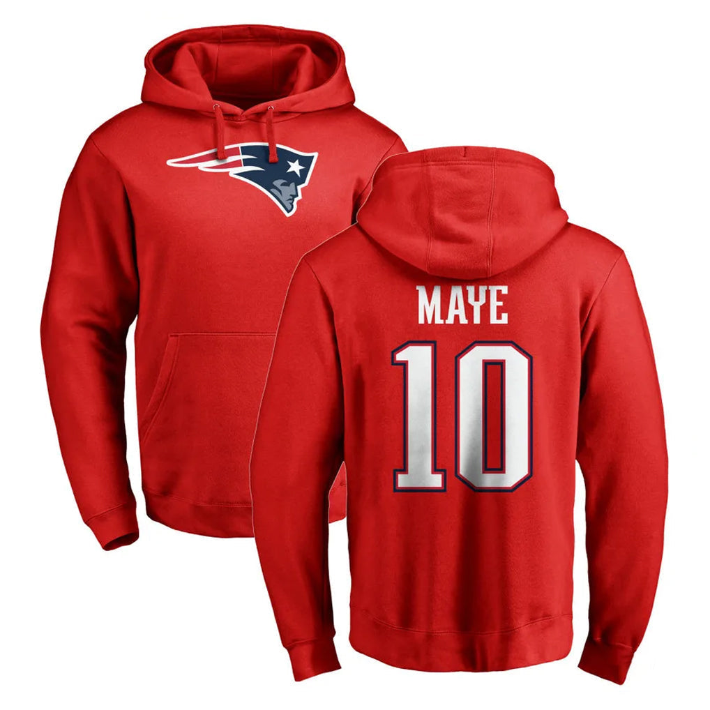 Kooe NE.Patriots #10 Drake Maye Player Red LOGO Pullover Hoodies Home Game Stitched Jerseys