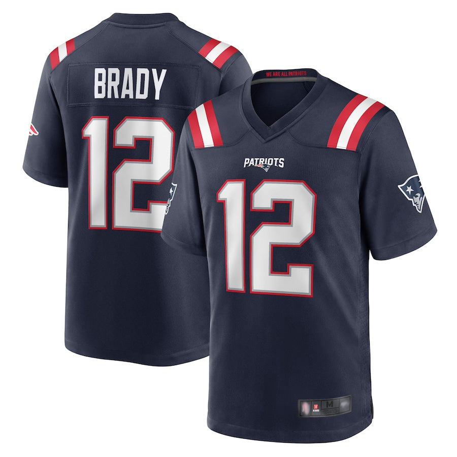 Kooe NE.Patriots #12 Tom Brady Player Navy Game Replica Stitched Jerseys