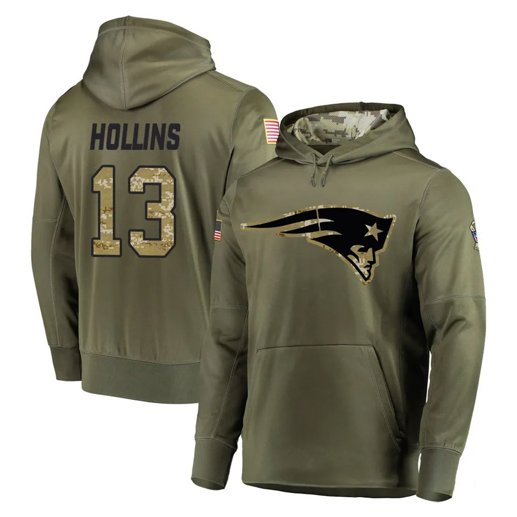 Kooe NE.Patriots #13 Mack Hollins Player Olive Salute to Service Pullover Hoodies Home Game Stitched Jerseys