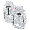 Kooe NE.Patriots #1 A.J. Brown Player Arctic Camo Salute to Service Pullover Hoodies Limited Game Stitched Jerseys