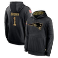 Kooe NE.Patriots #1 A.J. Brown Player Black Salute to Service Hoodies Limited Game Stitched Jerseys