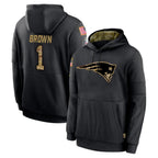 Kooe NE.Patriots #1 A.J. Brown Player Black Salute to Service Hoodies Limited Game Stitched Jerseys