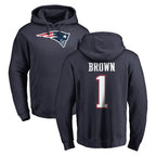 Kooe NE.Patriots #1 A.J. Brown Player Navy LOGO Pullover Hoodies Home Game Stitched Jerseys