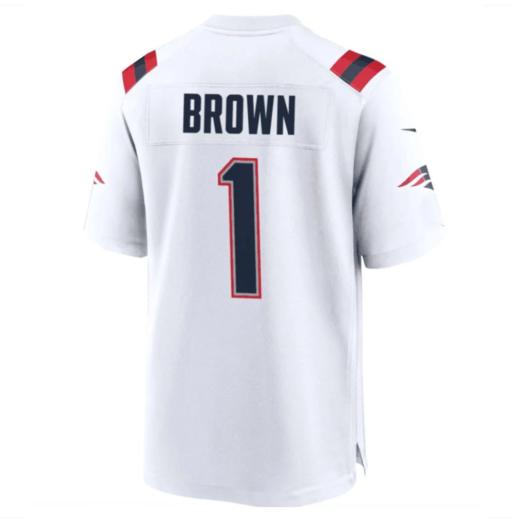 Kooe NE.Patriots #1 A.J. Brown Player White Home Game Stitched Jerseys
