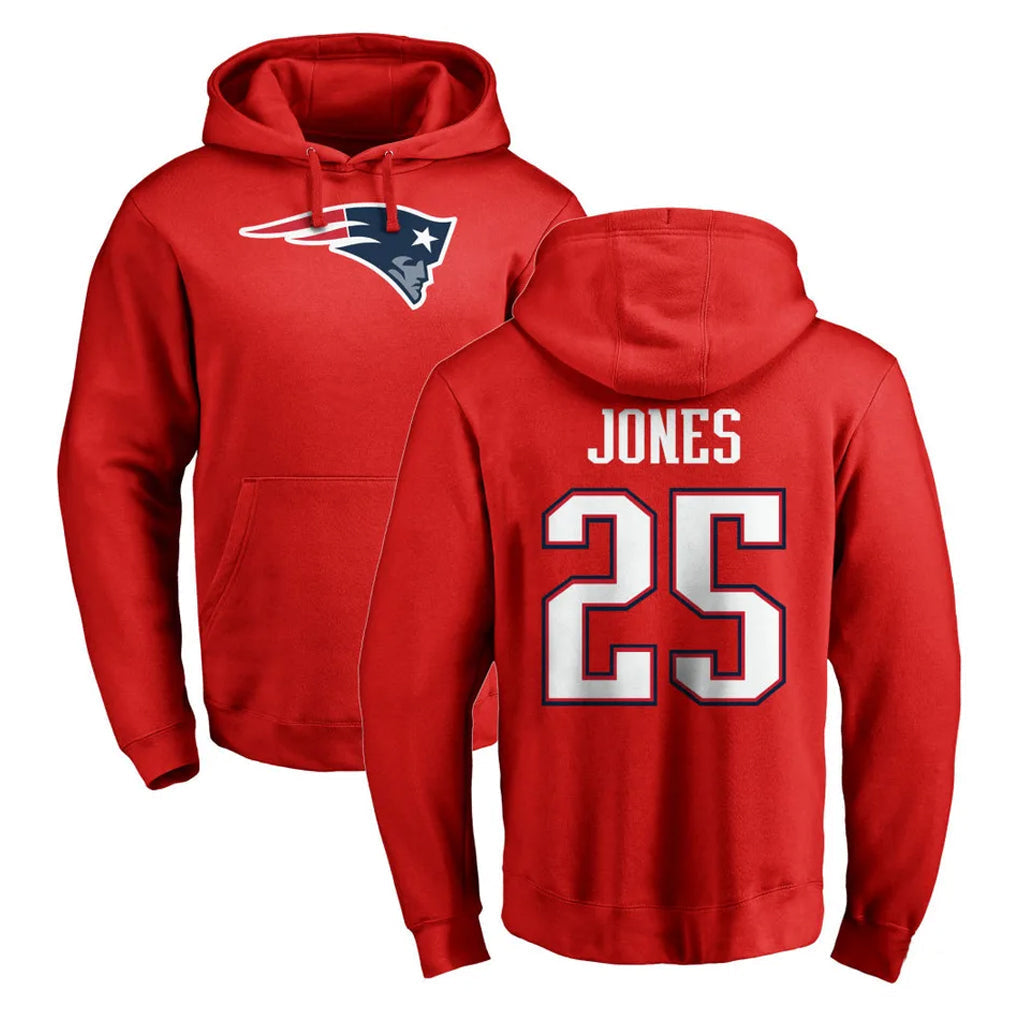 Kooe NE.Patriots #25 Marcus Jones Player Red LOGO Pullover Hoodies Home Game Stitched Jerseys