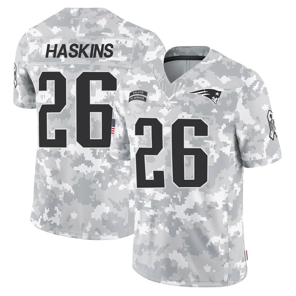 Kooe NE.Patriots #26 Hassan Haskins Player Arctic Camo Salute To Service Limited Game Stitched Jerseys