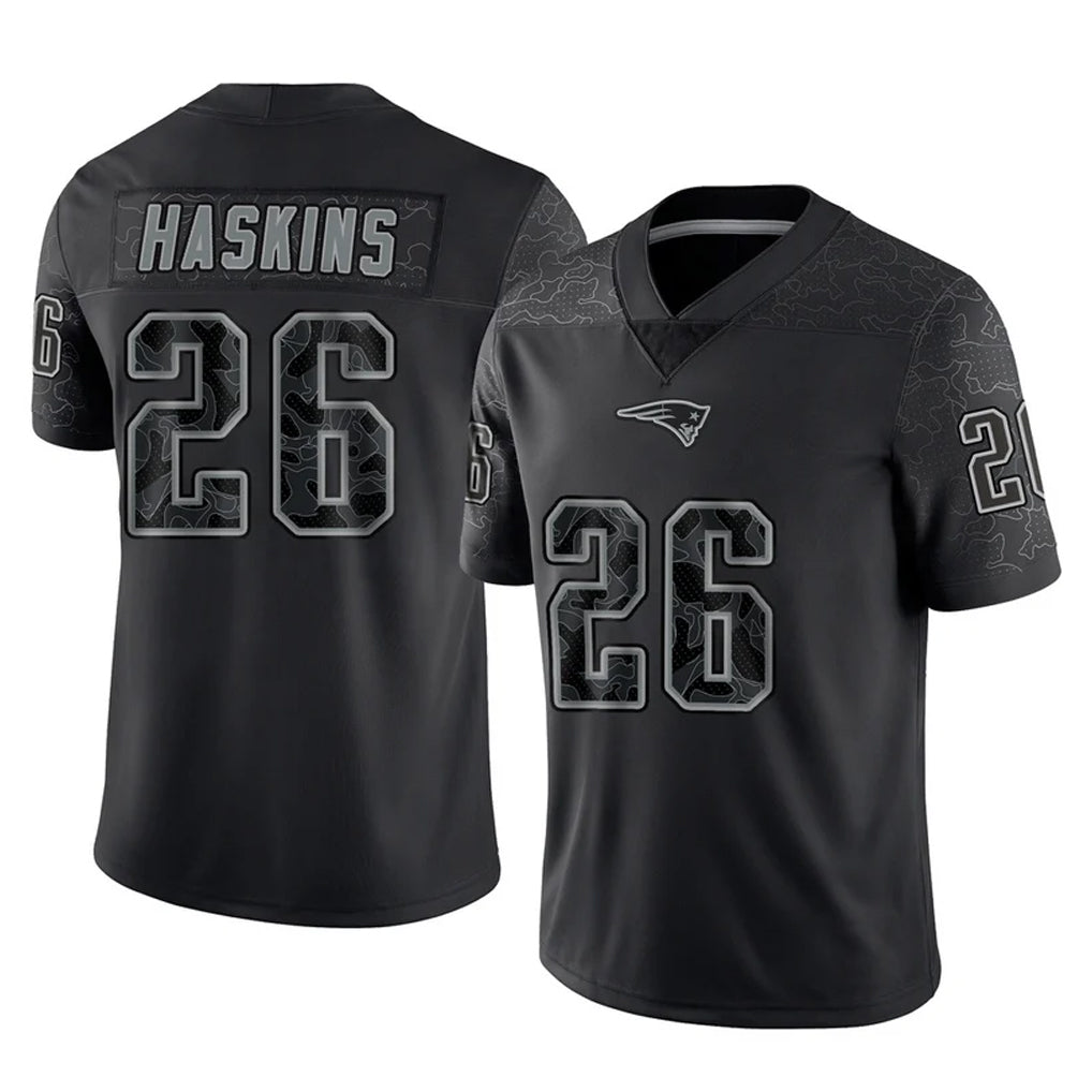 Kooe NE.Patriots #26 Hassan Haskins Player Black Reflective LImited Home Game Stitched Jerseys