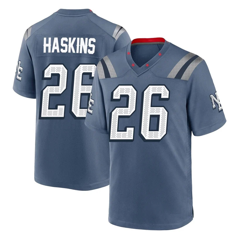 Kooe NE.Patriots #26 Hassan Haskins Player Blue Rivalries Collection Home Game Stitched Jerseys