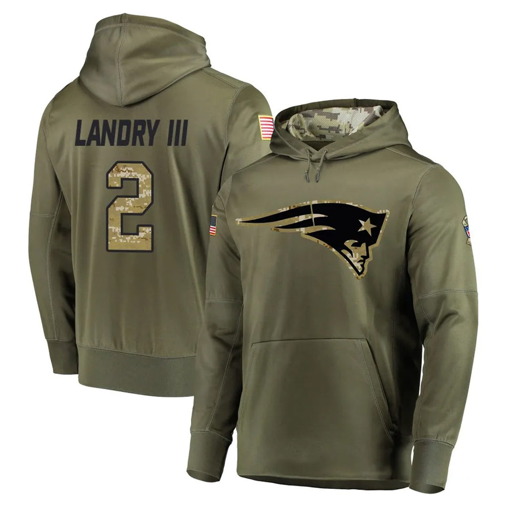 Kooe NE.Patriots #2 Harold Landry III Player Olive Salute to Service Pullover Hoodies Home Game Stitched Jerseys