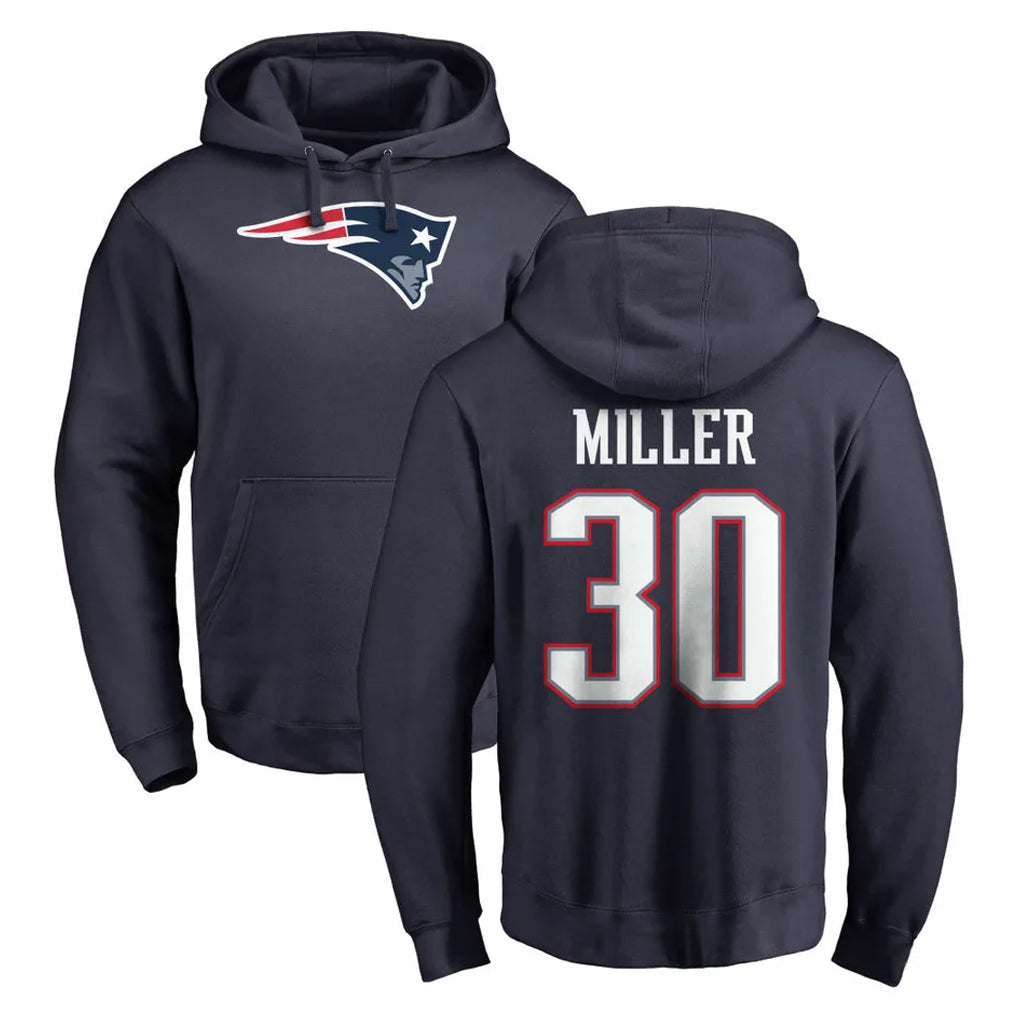 Kooe NE.Patriots #30 Jam Miller Player Navy LOGO Pullover Hoodies Home Game Stitched Jerseys