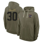 Kooe NE.Patriots #30 Jam Miller Player Olive Salute to Service Pullover Hoodies Limited Stitched Jerseys