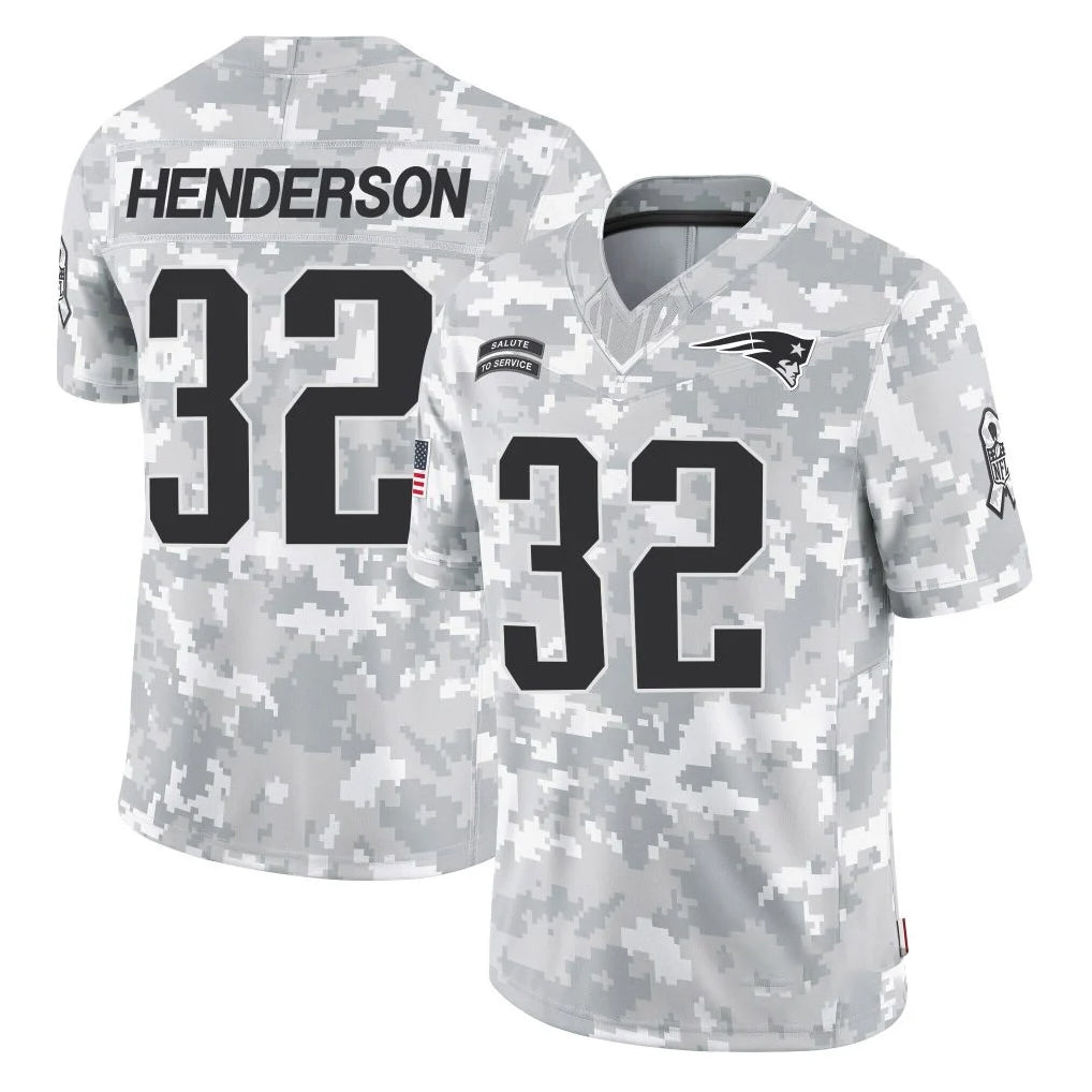 Kooe NE.Patriots #32 TreVeyon Henderson Player Arctic Camo Salute To Service Limited Game Stitched Jerseys