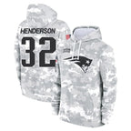 Kooe NE.Patriots #32 TreVeyon Henderson Player Arctic Camo Salute to Service Pullover Hoodies Limited Game Stitched Jerseys