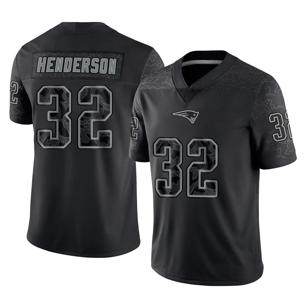 Kooe NE.Patriots #32 TreVeyon Henderson Player Black Reflective LImited Home Game Stitched Jerseys