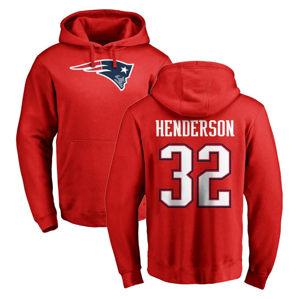 Kooe NE.Patriots #32 TreVeyon Henderson Player Red LOGO Pullover Hoodies Home Game Stitched Jerseys